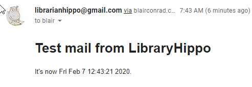 screenshot of email received from LibraryHippo on Heroku