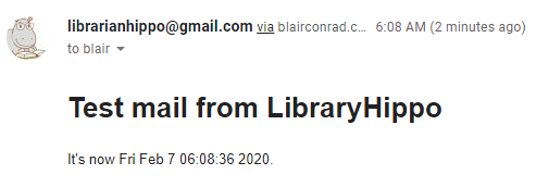 screenshot of email received from local LibraryHippo