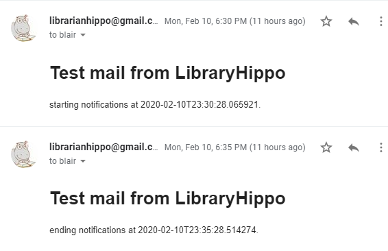 Screenshot of scheduled e-mails